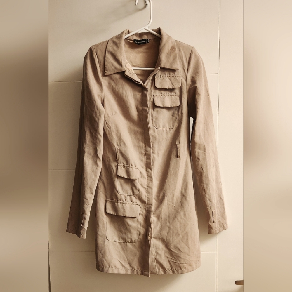 NWOT PrettyLittleThing Tan Utility Jacket with Classic Design